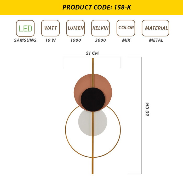 Opviq Lámpara de pared Multicolor con LED de 19 W